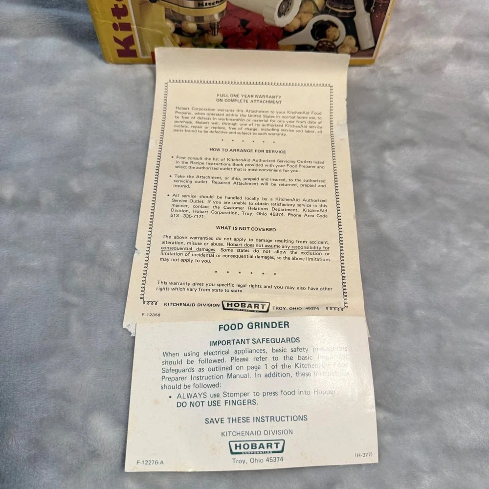 Vintage KitchenAid Hobart FG-A Food Grinder Attachment Boxed Parts/Repair